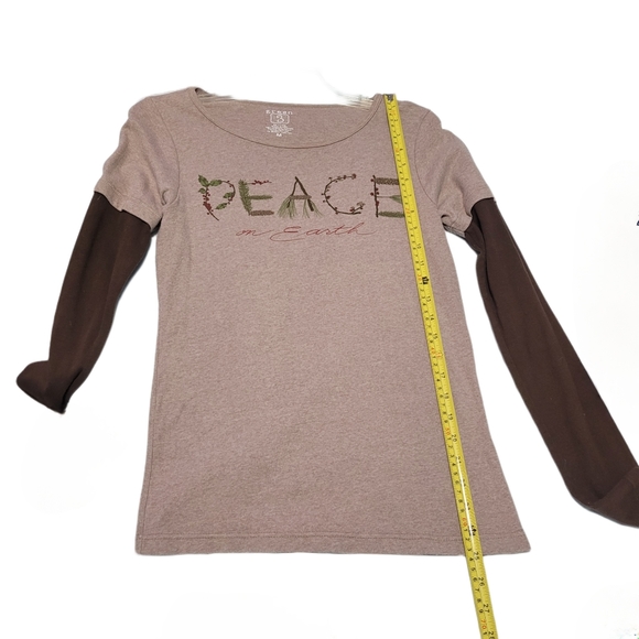 Green 3, LLC Women's Size M Long Sleeve Pullover t-shirt Peace Brown - Picture 3 of 4